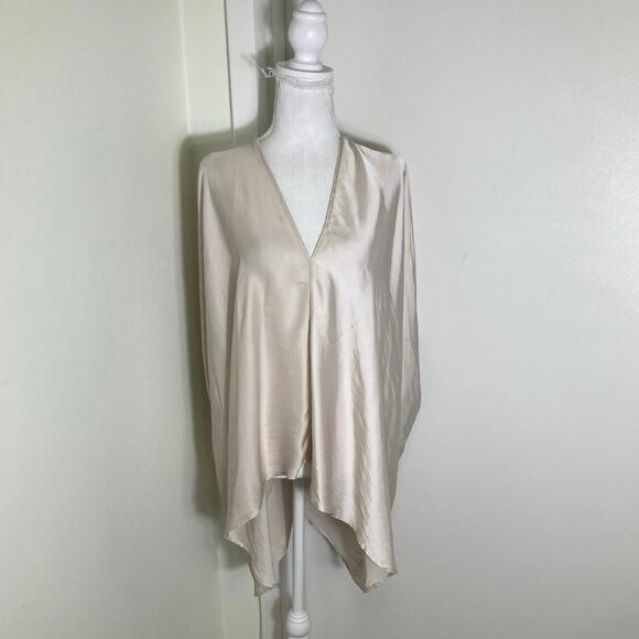 Maria + Cornejo Beige V-Neck/V-Back Sleeveless High Low Hem Sz 6 - Picture 1 of 3